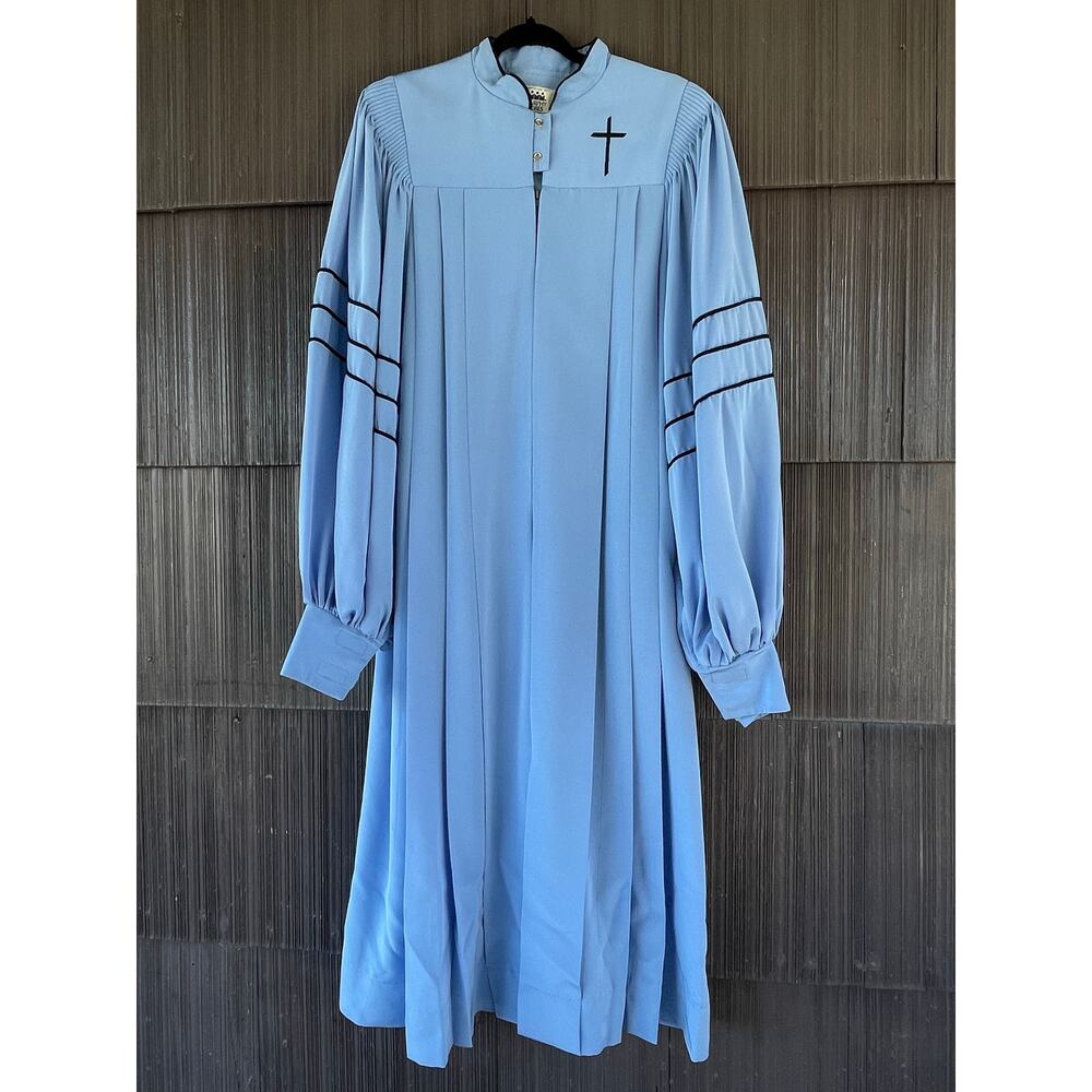 🔥VTG  Murphy Robe Made in USA Priest Clergy Pulpit Choir Blue Robe Zip Front